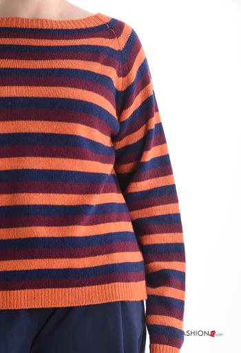 Jersey de Mezcla de Cachemira manga larga a rayas escote barco - ph 4