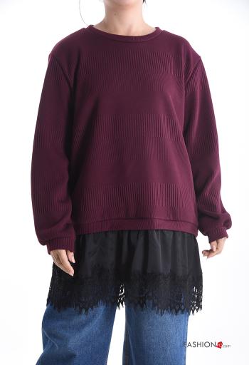 Maglione girocollo pizzo maniche lunghe