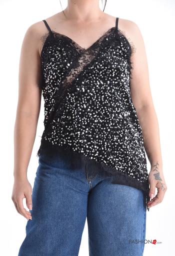 Top asimmetrico senza maniche pizzo regolabile con paillettes - ph 1