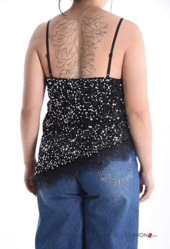 Top asimmetrico senza maniche pizzo regolabile con paillettes - ph 2