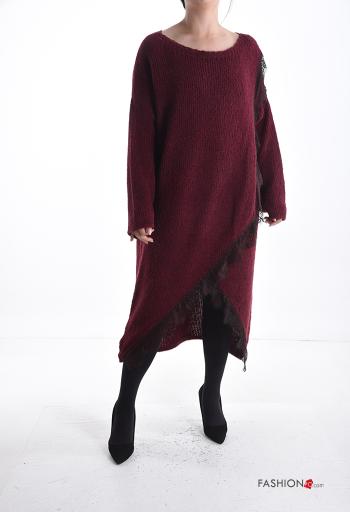 Robe en Mélange de Laine manches longues col rond asymétrique oversize détail dentelle - ph 1