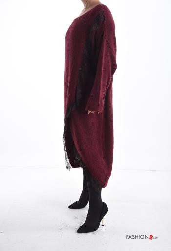 Robe en Mélange de Laine manches longues col rond asymétrique oversize détail dentelle - ph 3