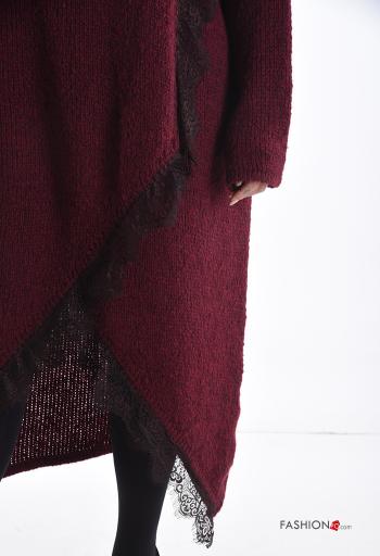Robe en Mélange de Laine manches longues col rond asymétrique oversize détail dentelle - ph 4