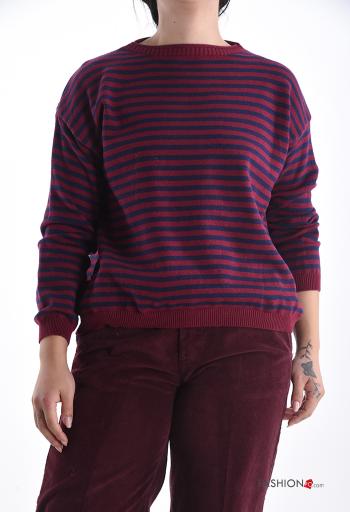 Streifenmuster lange ärmel u-boot ausschnitt Strickpullover