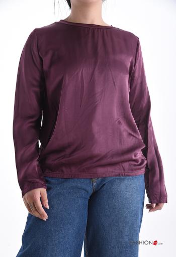 satin crew neck Long sleeved top