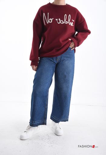 Aufschriftes Muster lange ärmel u-boot ausschnitt Sweatshirt aus Baumwolle - ph 5