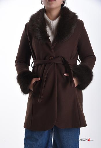 Cappotto pelliccia sintetica maniche lunghe con tasche con fodera - ph 1