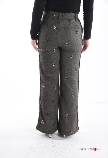 Besticktes Muster Hose mit Pailletten mit Reißverschluss mit Taschen mit Knöpfen - ph 2