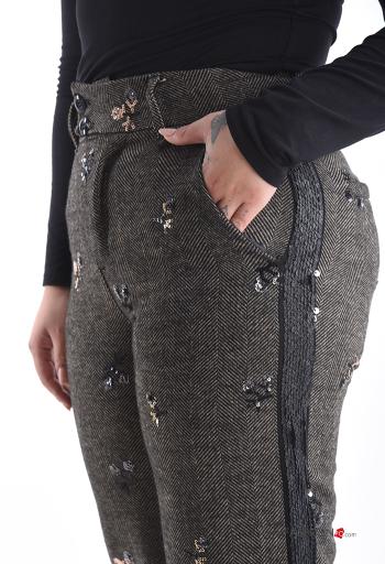 Besticktes Muster Hose mit Pailletten mit Reißverschluss mit Taschen mit Knöpfen - ph 4
