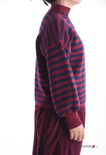 Streifenmuster lange ärmel Strickpullover Rollkragen- - ph 3