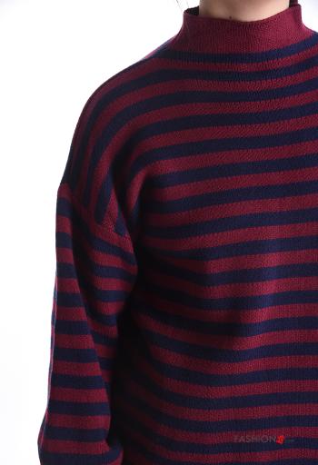 Streifenmuster lange ärmel Strickpullover Rollkragen- - ph 4