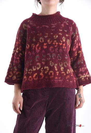 Animal print crew neck Wool Mix Sweater 3/4 sleeve - ph 1