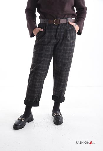 Tartan Trousers with belt with buttons with zip with pockets