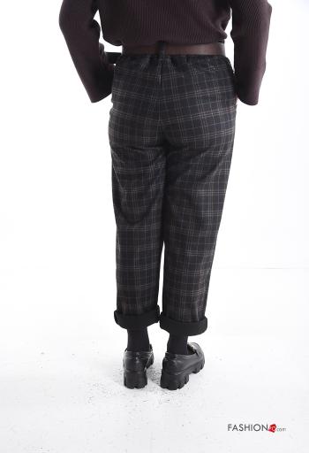 Tartan Trousers with belt with buttons with zip with pockets - ph 2