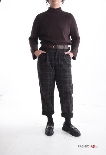Tartan Trousers with belt with buttons with zip with pockets - ph 5