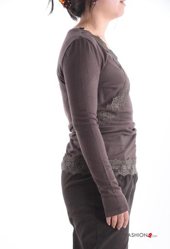 Camiseta de manga larga encaje con cuello en v - ph 3