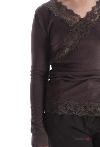 Camiseta de manga larga encaje con cuello en v - ph 4