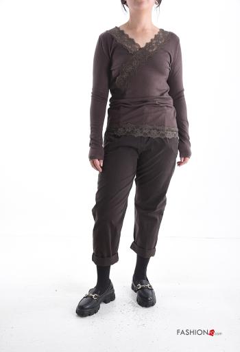 Camiseta de manga larga encaje con cuello en v - ph 5