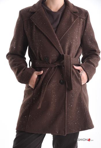 Casaco manga comprida brilhante com forro com bolsos com botões com cinto - ph 1