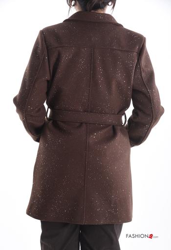 Casaco manga comprida brilhante com forro com bolsos com botões com cinto - ph 2
