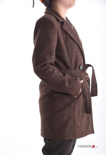 Casaco manga comprida brilhante com forro com bolsos com botões com cinto - ph 3
