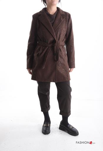 Casaco manga comprida brilhante com forro com bolsos com botões com cinto - ph 5