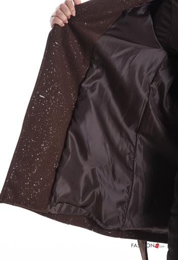 Casaco manga comprida brilhante com forro com bolsos com botões com cinto - ph 6
