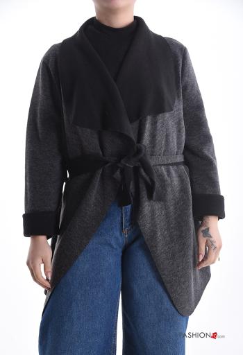 Chaqueta de punto manga larga asimetrico con cinturón de tela