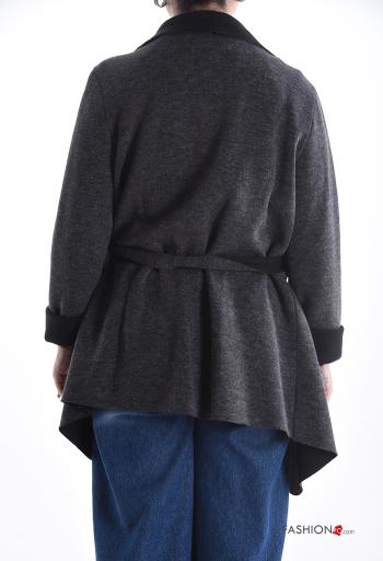 Chaqueta de punto manga larga asimetrico con cinturón de tela - ph 2