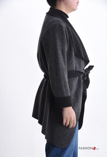 Chaqueta de punto manga larga asimetrico con cinturón de tela - ph 3