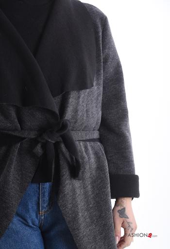 Chaqueta de punto manga larga asimetrico con cinturón de tela - ph 4