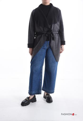 Chaqueta de punto manga larga asimetrico con cinturón de tela - ph 5