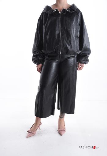 long sleeve with collar faux leather Jacket with zip with elastic - ph 5