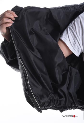 long sleeve with collar faux leather Jacket with zip with elastic - ph 6