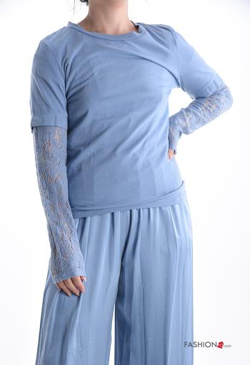 Camiseta de manga larga de Algodón encaje cuello redondo Patrón bordado - ph 1