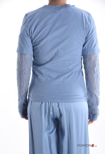 Camiseta de manga larga de Algodón encaje cuello redondo Patrón bordado - ph 2