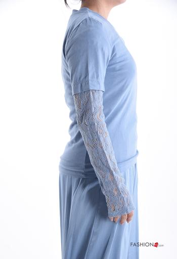 Camiseta de manga larga de Algodón encaje cuello redondo Patrón bordado - ph 3