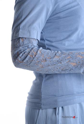 Camiseta de manga larga de Algodón encaje cuello redondo Patrón bordado - ph 4