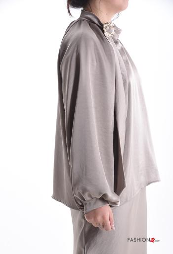 Blusa com fivela regulável cetim manga comprida - ph 3