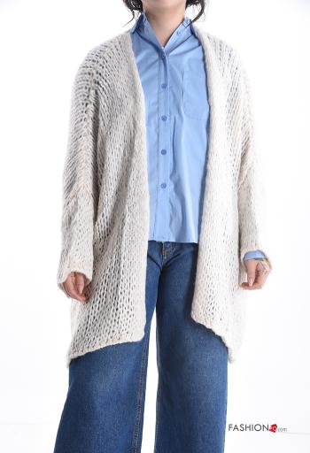 long sleeve fishnet Wool Mix Cardigan - ph 1