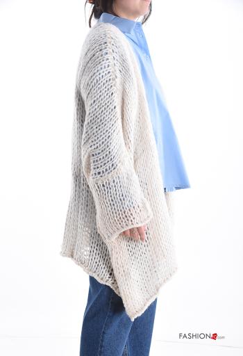 long sleeve fishnet Wool Mix Cardigan - ph 3