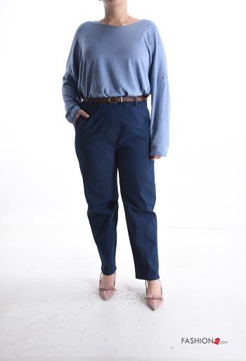 Denim Hose aus Baumwolle mit Gürtel - ph 5