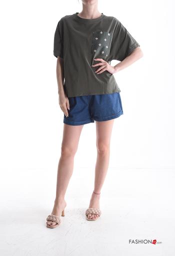 T-shirt in Cotone maniche corte girocollo con tasche - ph 5