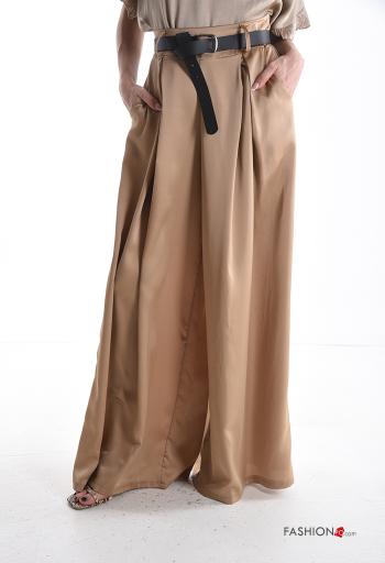 Pantalone lungo vita alta wide leg con elastico con cintura con tasche