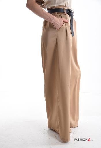Pantalones wide leg cintura alta largo con bolsillos con cinturón con elástico - ph 3