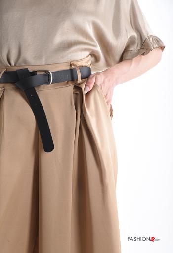 Pantalones wide leg cintura alta largo con bolsillos con cinturón con elástico - ph 4