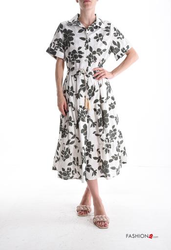 Abito in Cotone maniche corte con colletto Fantasia floreale con corda con balze con bottoni - ph 1