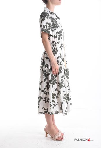 Abito in Cotone maniche corte con colletto Fantasia floreale con corda con balze con bottoni - ph 3