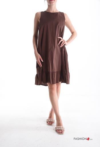 sleeveless crew neck knee-length Cotton Dress with flounces with bow