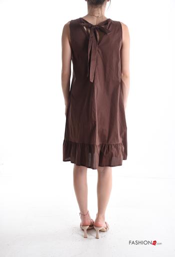 sleeveless crew neck knee-length Cotton Dress with flounces with bow - ph 2
